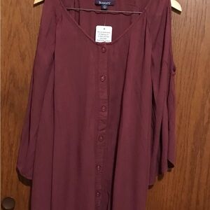 NWT Roman’s Size 20W 1X Burgundy Top Shirt Tunic Cold Shoulder 3/4 Sleeves